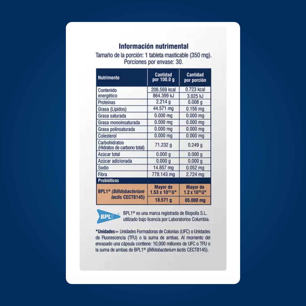 Información nutricional de MICROBIOT FIT